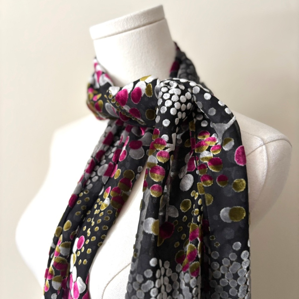 Retro Style Spring Burgundy Green Silver‎ Velvet Feel Burnout Style Silk Scarf